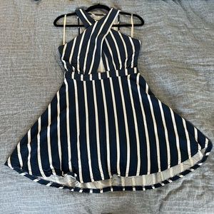 Blue and white striped a&f skater dress